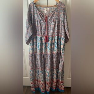 NATURAL LIFE Floral Maxi Dress with Red and Blue Accents